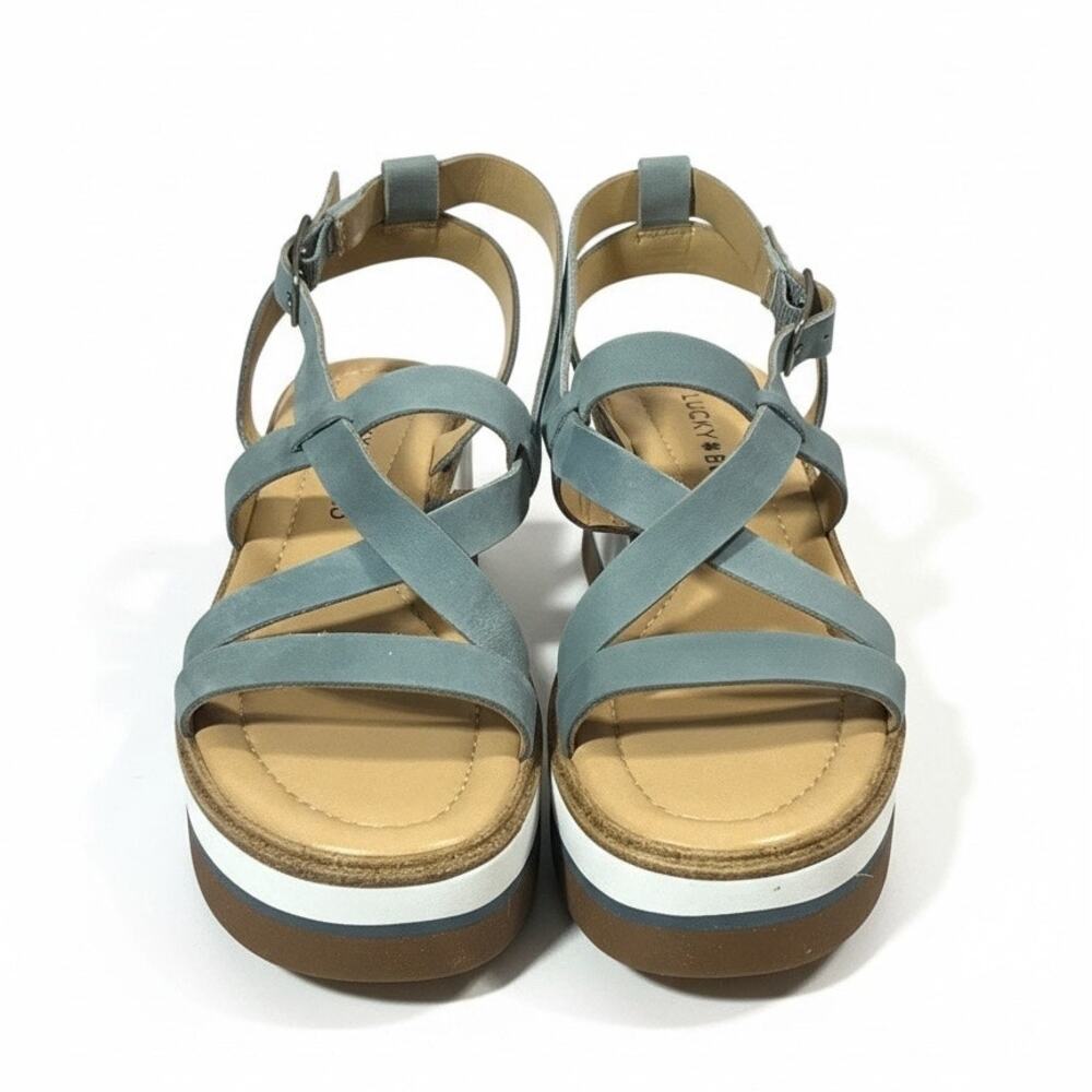 Lucky Brand Blue Suede Crisscross Platform Wedge Sandals 7N